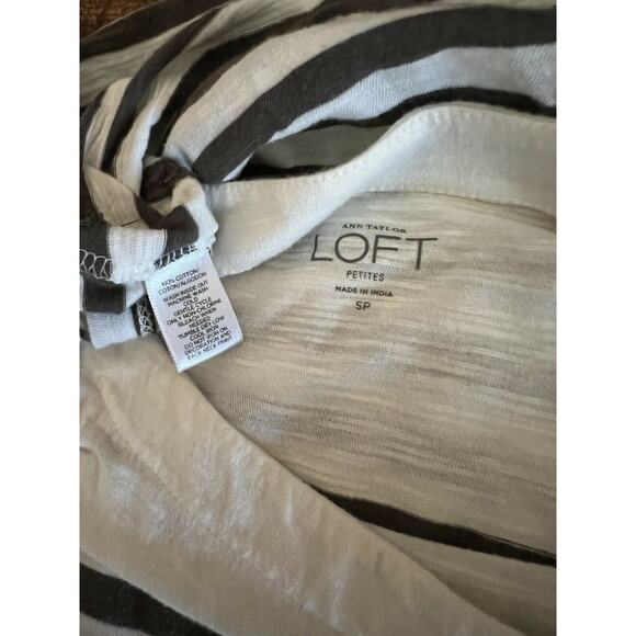 Ann Taylor LOFT Boat neck embellished blouse Sz Small Striped Ivory Long Sleeve - Picture 8 of 10